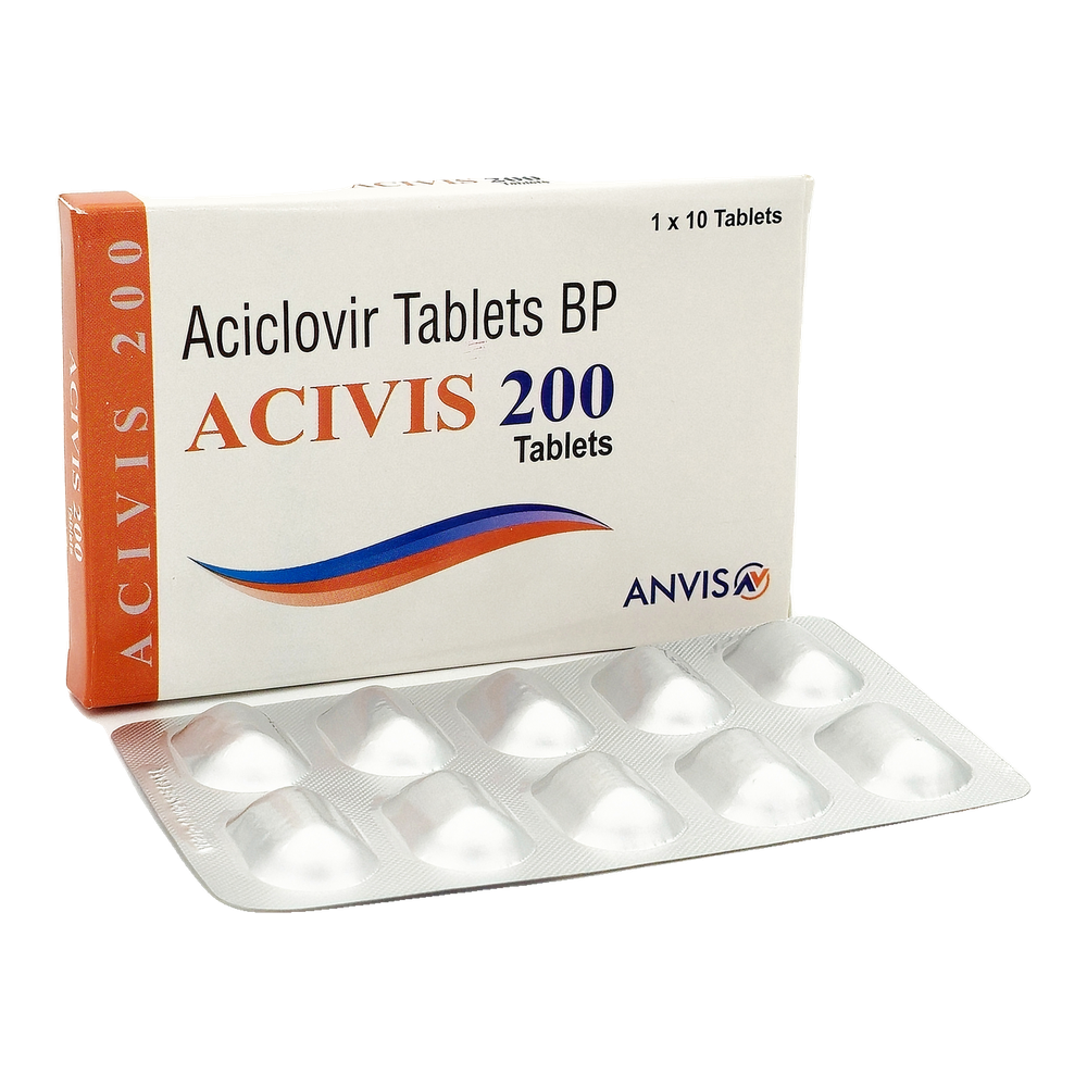 Acivis 200 by ANVIS, original carton with complete tablet blister outside the box