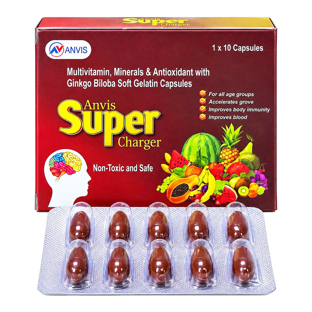 Anvis Super Charger Capsules by ANVIS, original carton with complete blister outside the box