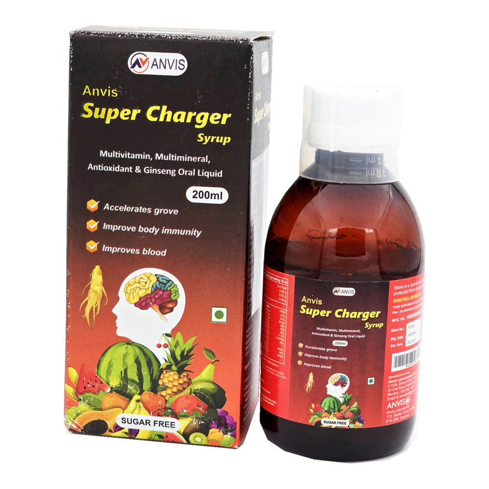 Anvis Super Charger Syrup by ANVIS, original carton with bottle outside the box