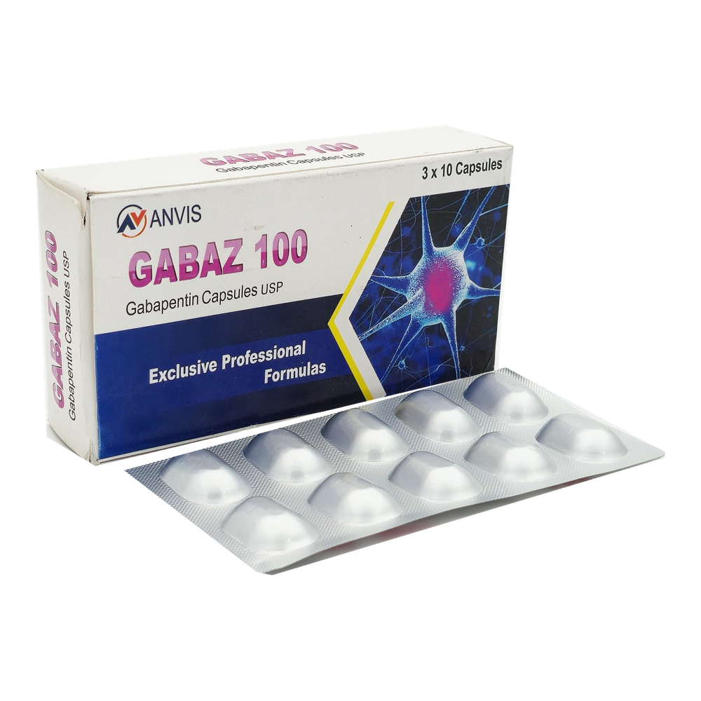 Gabaz 100 by ANVIS, original carton with complete blister outside the box