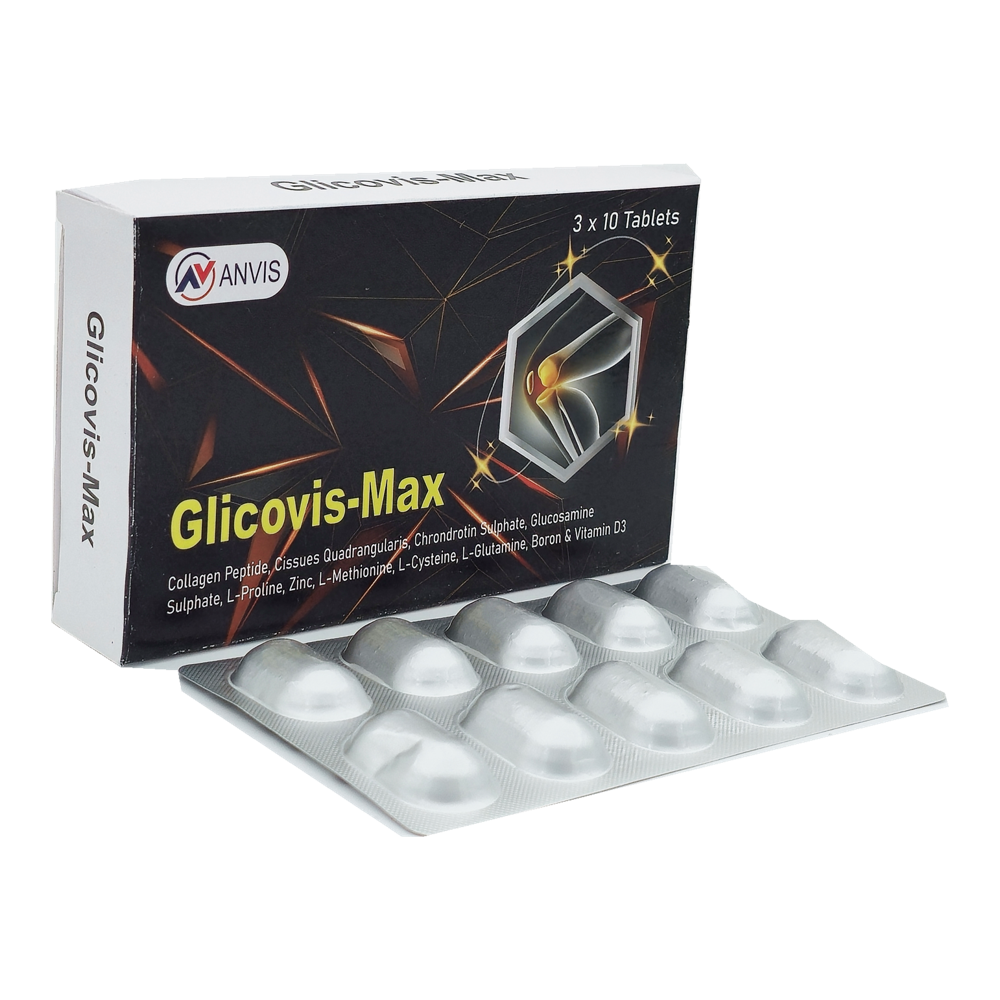Glicovis-Max by ANVIS, original carton with complete tablet blister outside the box