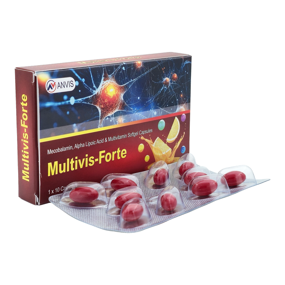 Multivis-Forte by ANVIS, original carton with complete capsule blister outside the box