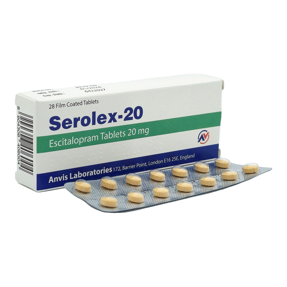 Serolex-20 escitalopram 20 mg film-coated tablets by ANVIS, 28-tablet pack