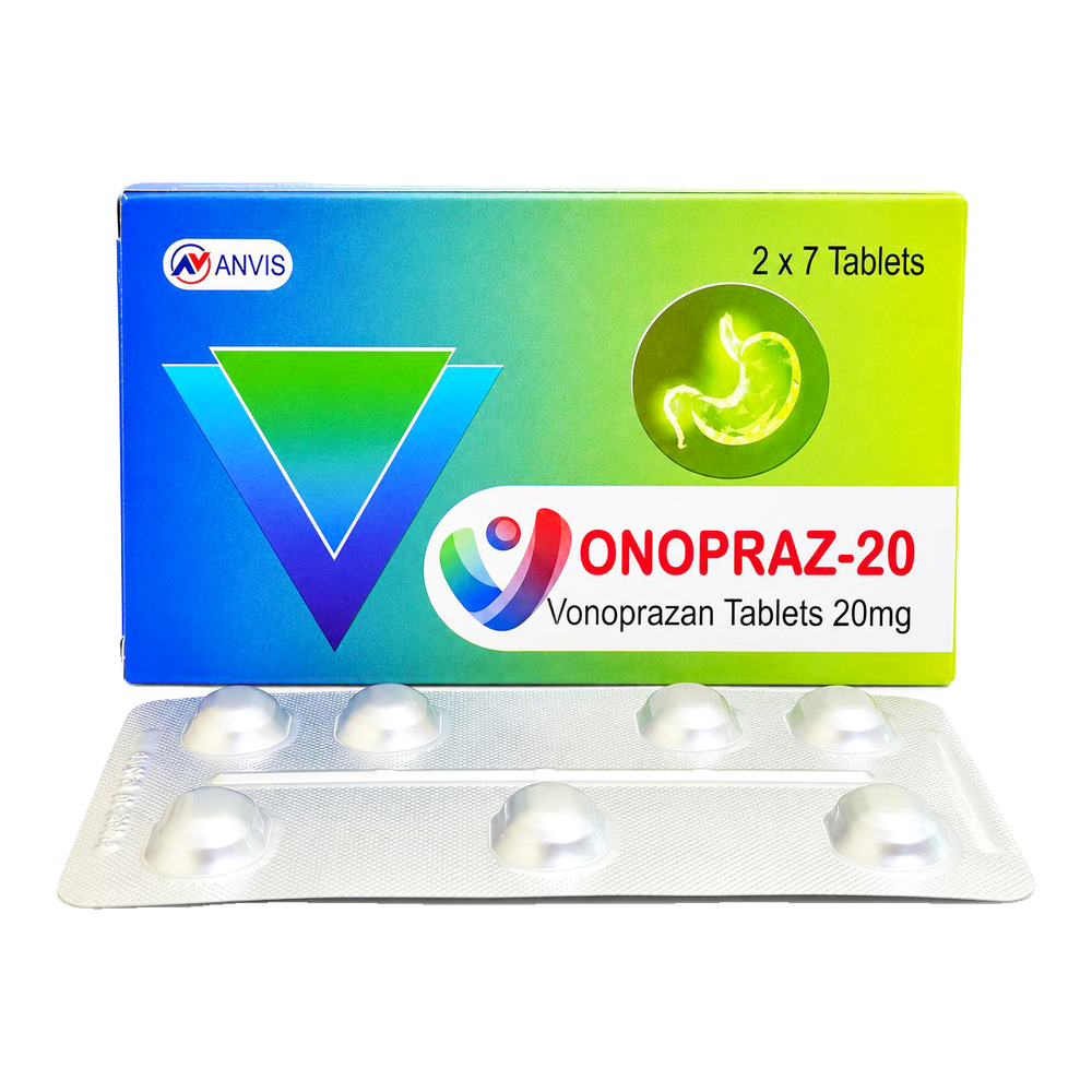 Vonopraz-20 by ANVIS, original carton with complete tablet blister outside the box